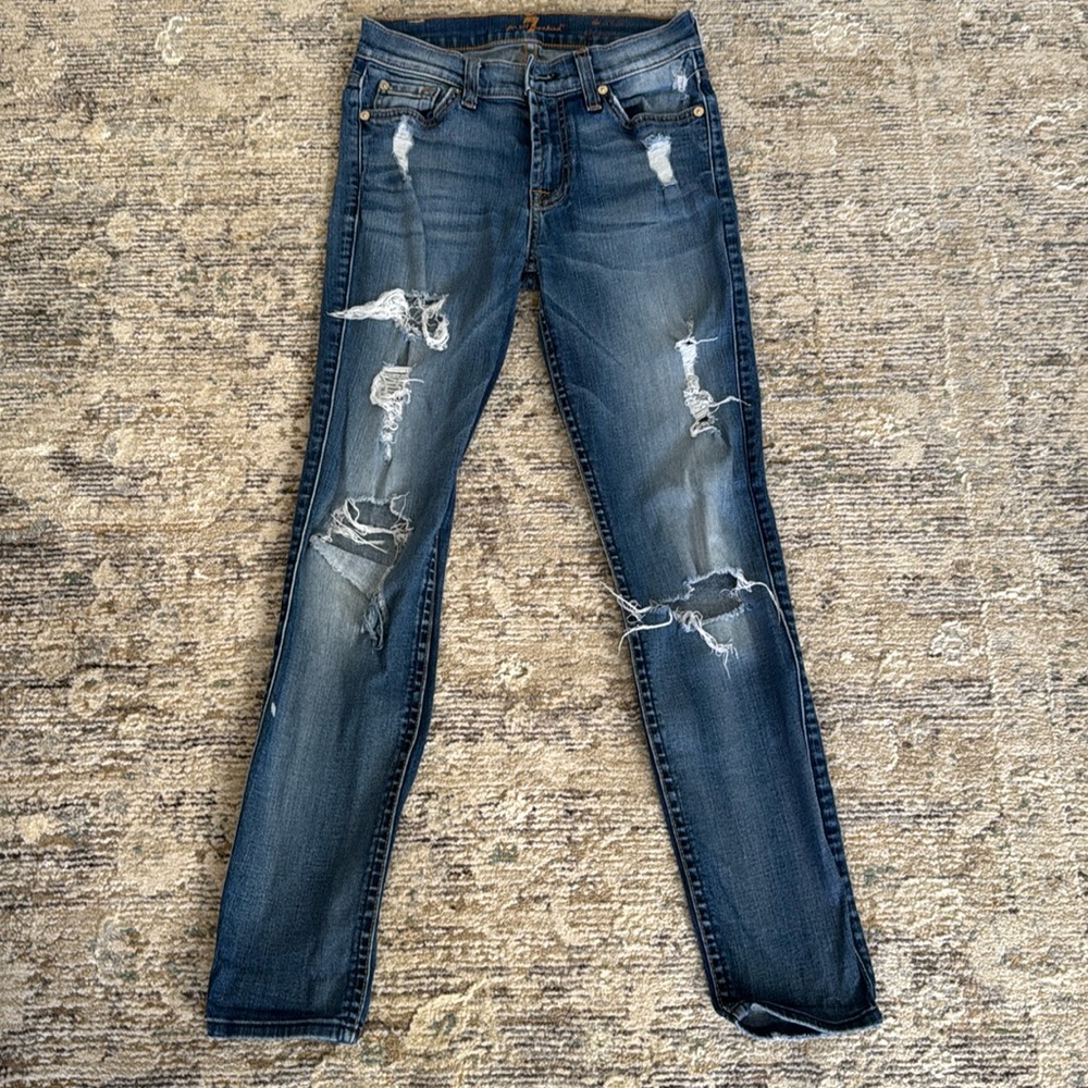 7 for all mankind ankle skinny distressed size 25